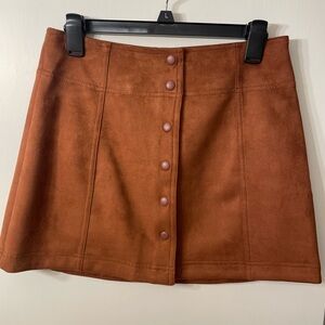 GAP Faux Suede Button-Front Mini Skirt in Rust